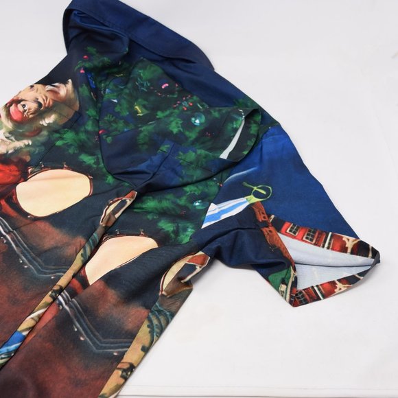 Santa Claus Train Christmas Shirt Men XXL Button Up Short Sleeve AOP 3D Holiday - Picture 8 of 10